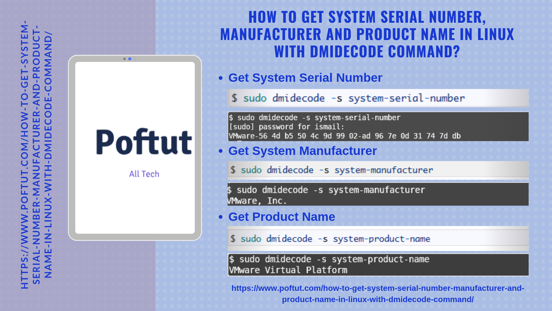 How To Get System Serial Number, Manufacturer and Product Name In Linux with dmidecode Command? Infografic