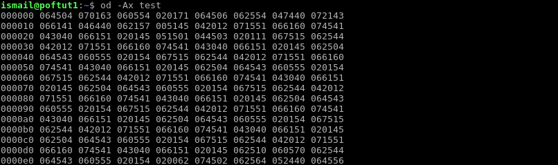 Display Byte Offset Hexadecimal