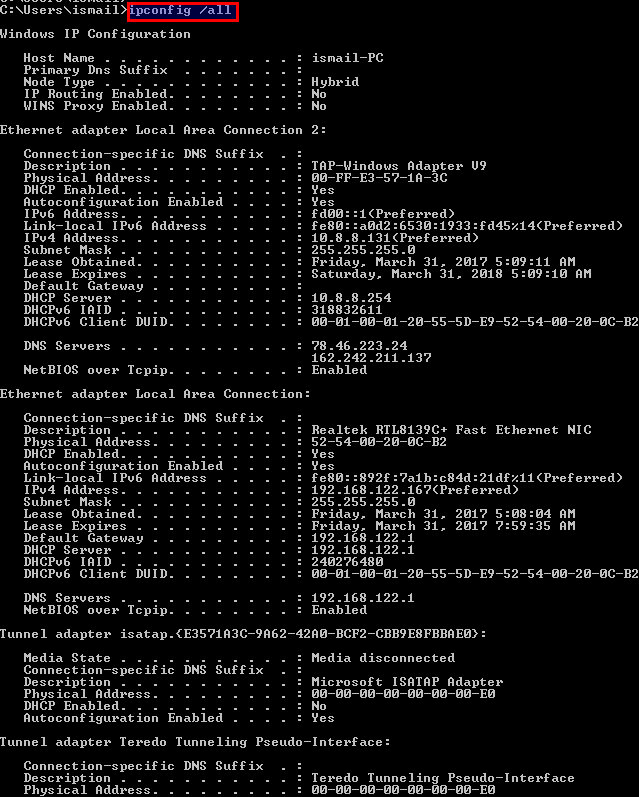 List DNS, DHCP Server and Detailed Information
