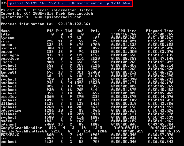 List Process At The Remote System With PsList
