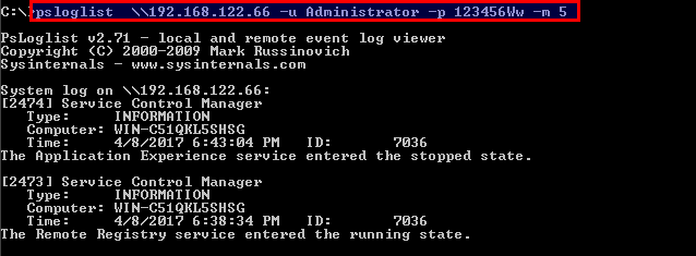 List Event Logs On The Remote System With PsLogList
