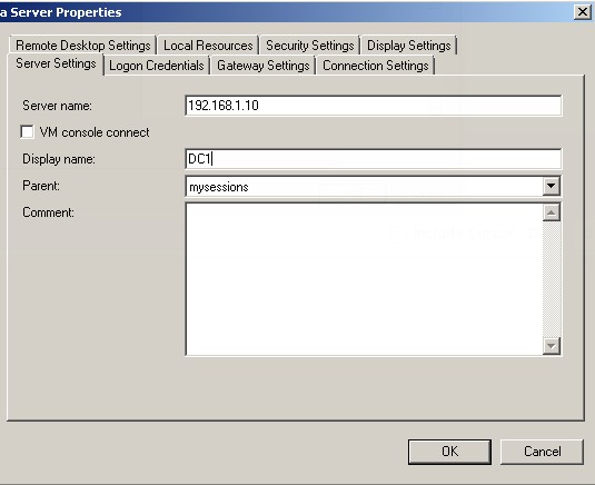 Remote Server Connection Properties