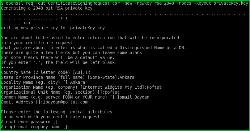 Generate Private Key and Certificate Signing Request