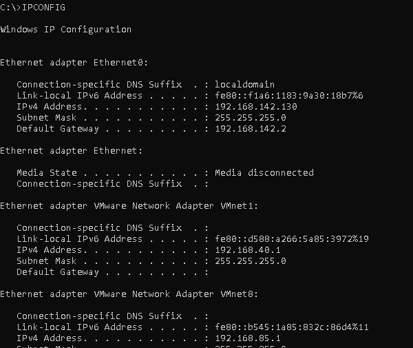 IPCONFIG - List Network Configuration Like IP Address
