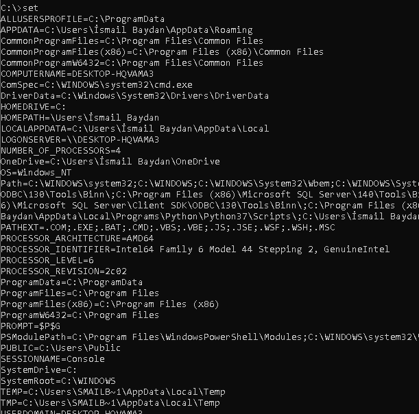 SET - Display Environment Variables