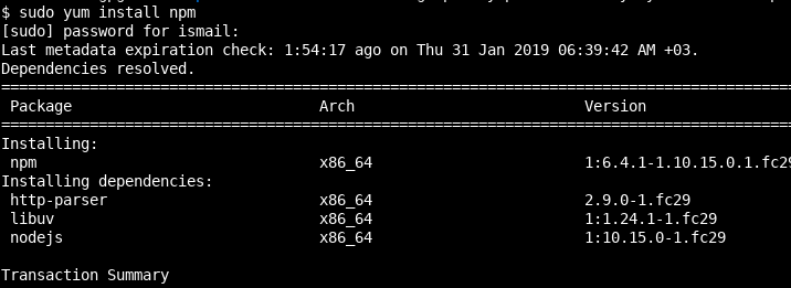 Install Npm Package For Fedora, CentOS, RedHat