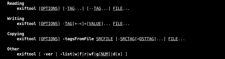 exiftool Syntax
