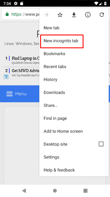 To Start Google Chrome Incognito Mode In Android