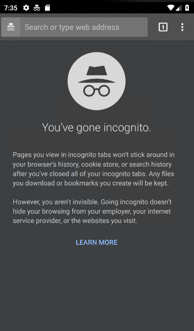 Google Chrome Incognito Mode Android