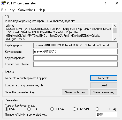 Create 2048 RSA Key with Puttygen GUI