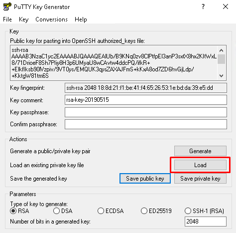 Load Existing Key To Puttygen GUI