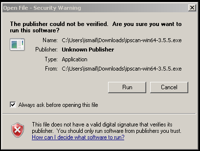 Run ipscan-win64-3.5.5.exe