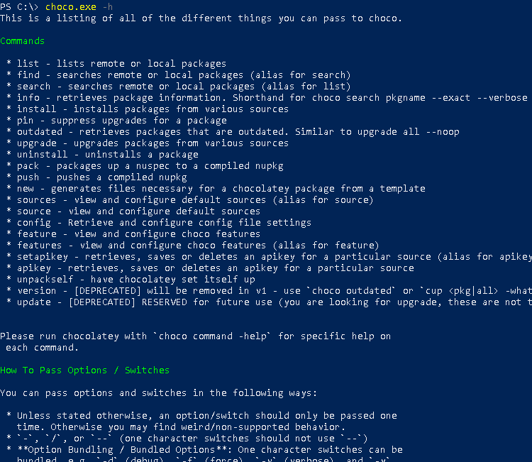 Print Chocolatey Help Information