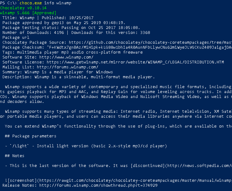 Print Information About Packages, Programs with Chocolatey