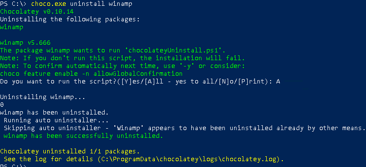 Remove/Uninstall Packages, Programs with Chocolatey