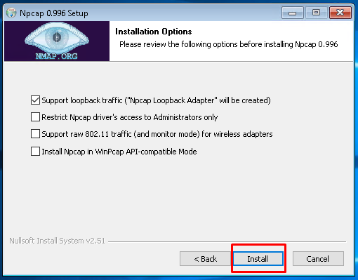 Npcap Installation Options