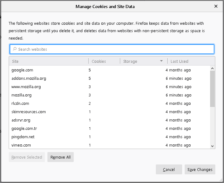 Cookie List In Mozilla Firefox