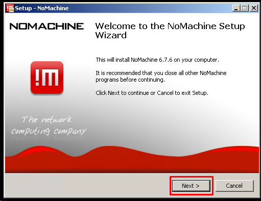 NoMachine Installation Welcome Screen