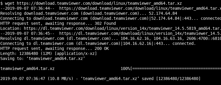 Download TeamViewer.tar.xz with wget