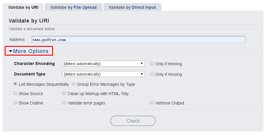 HTML/Markup Validation Options