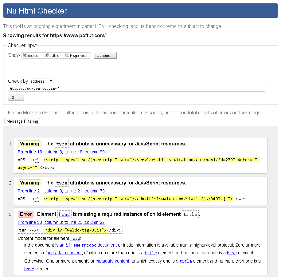 HTML/Markup Validation Options