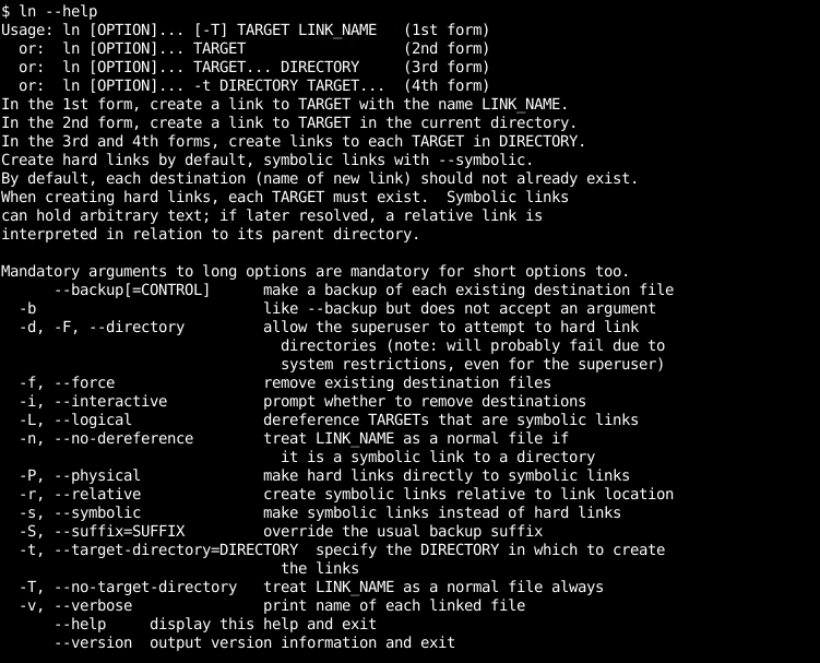 ln Command Help