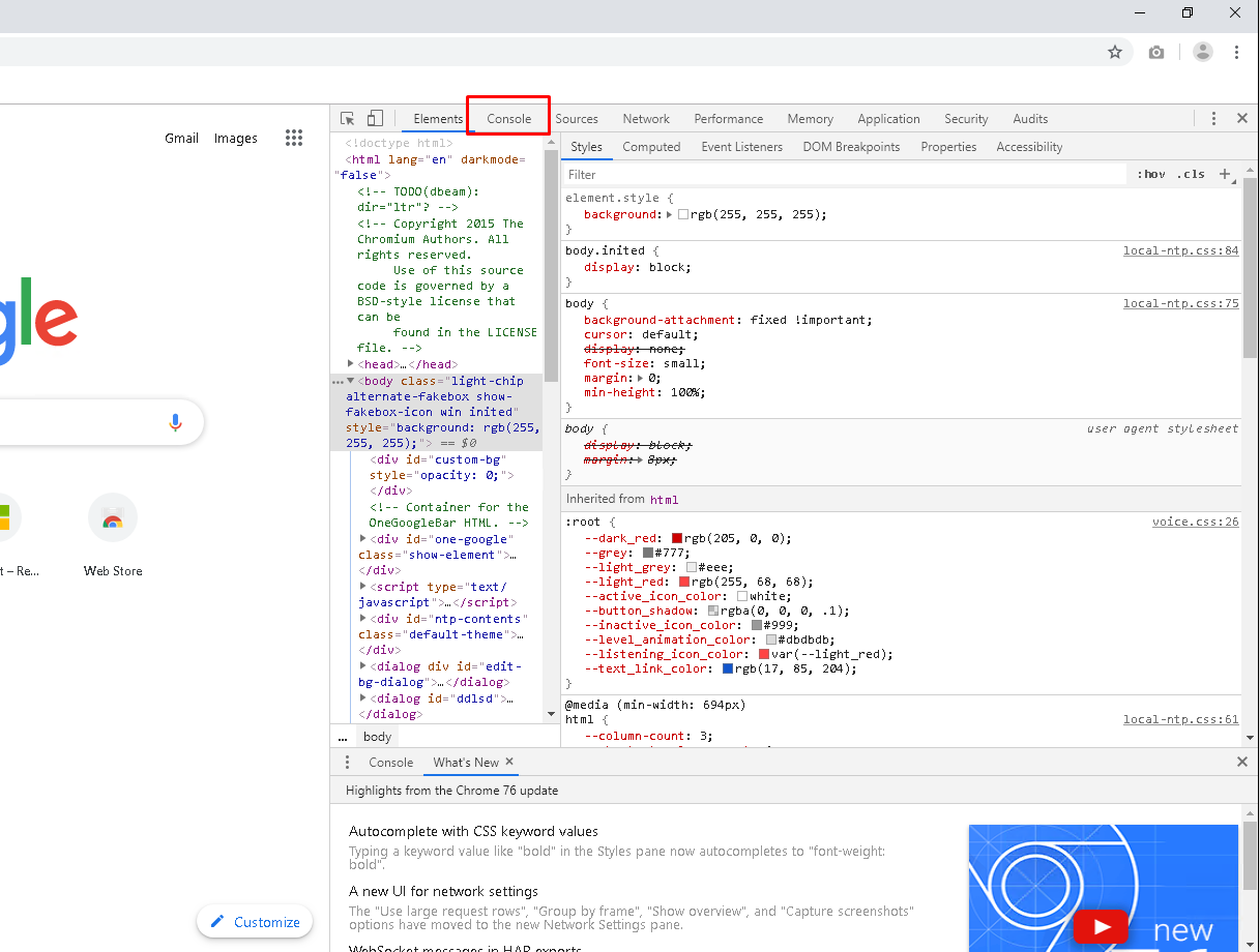 Google Chrome Console