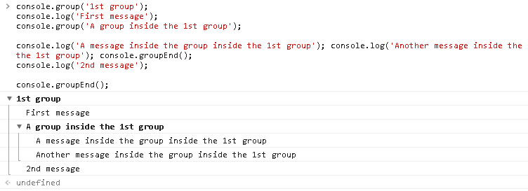 group() , groupEnd() - Group Information