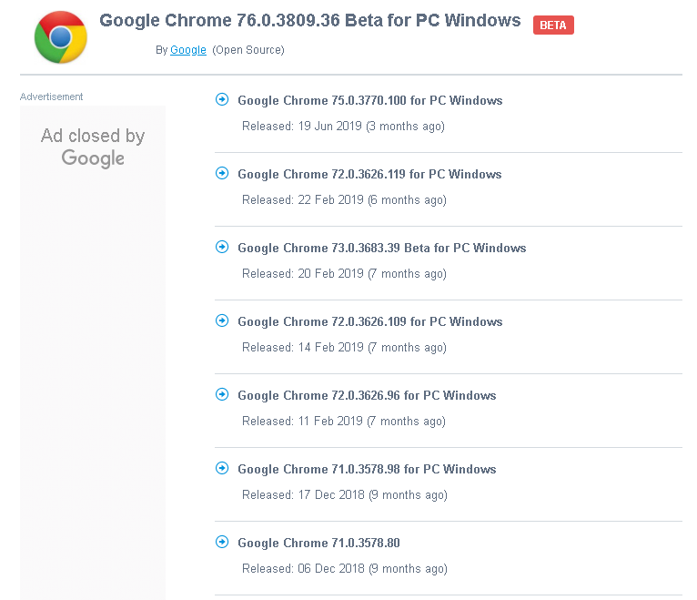 Google Chrome Offline Archive/Older Versions