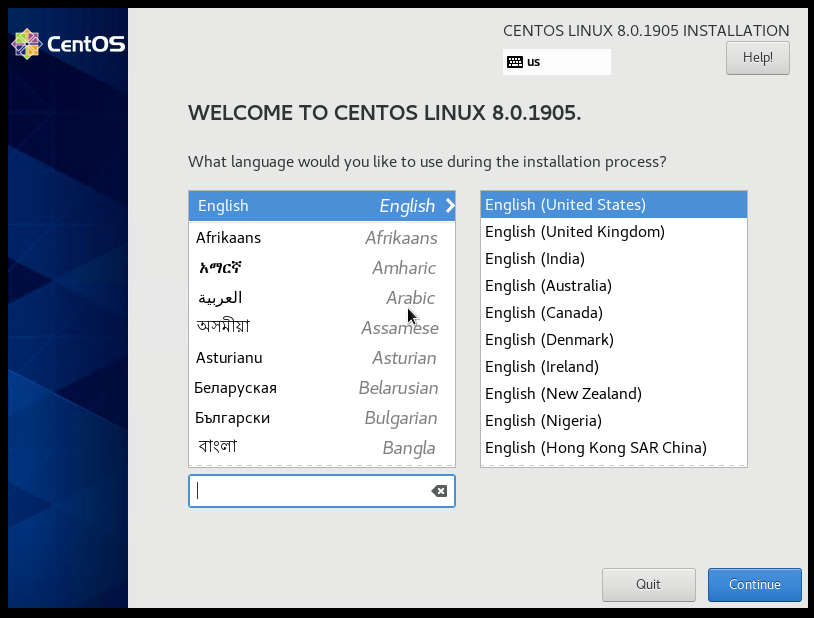CentOS 8 Installation Language