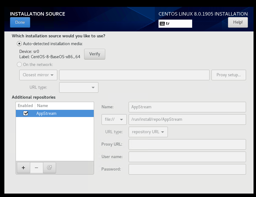 CentOS 8 Install Installation Source