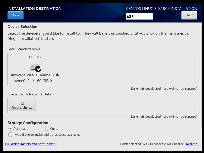 CentOS 8 Install Disk Configuration