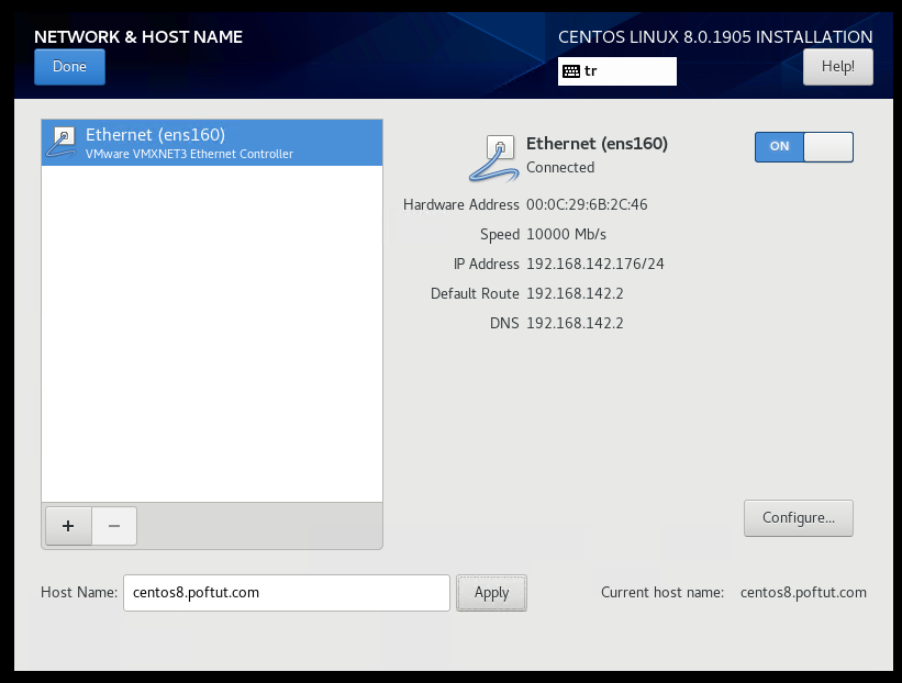 CentOS 8 Install Network and Hostname Configuration