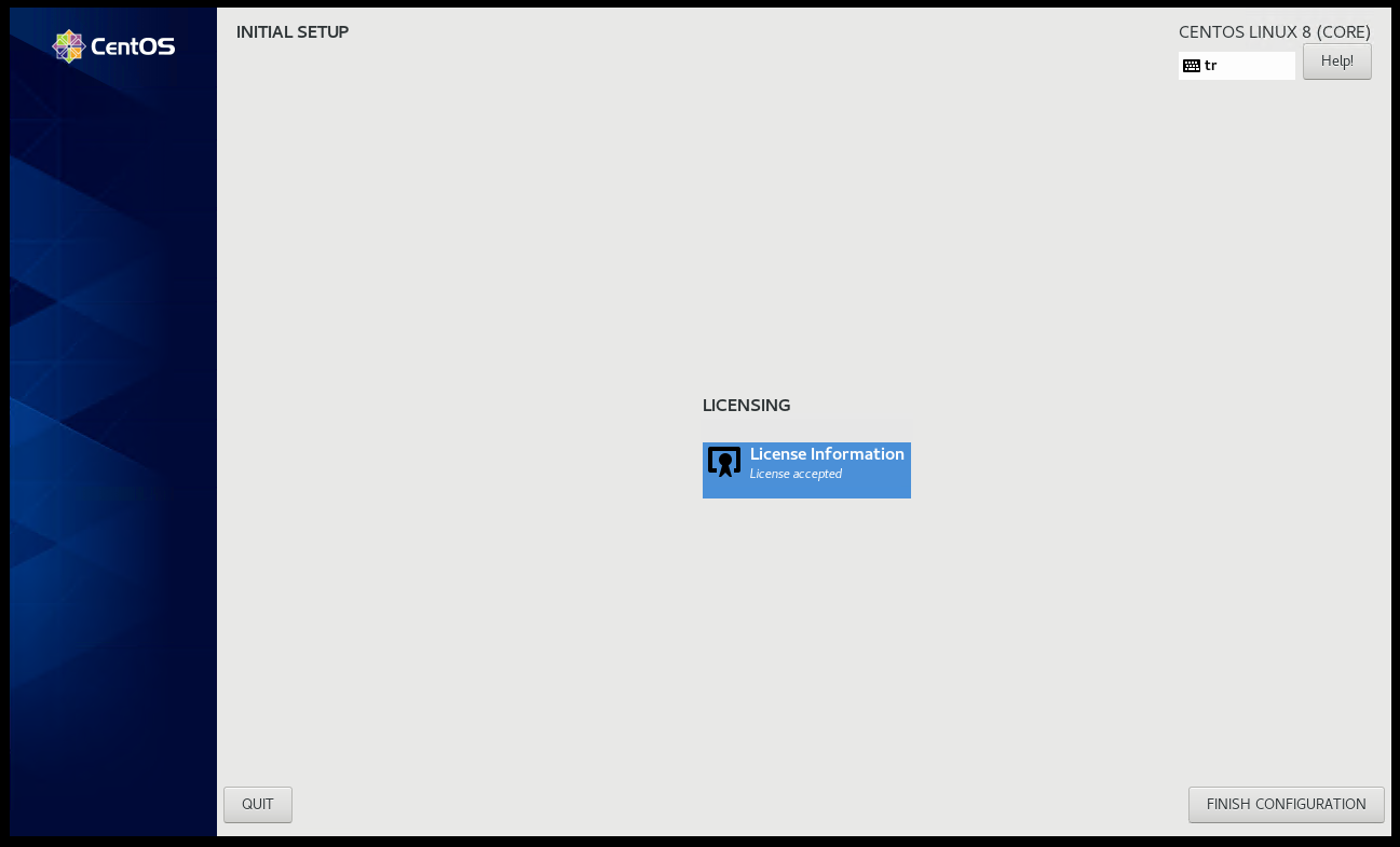 CentOS 8 Installation Finish Initial Setup