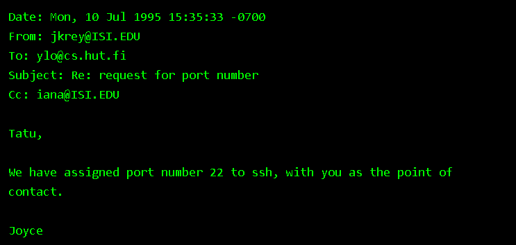 IANA SSH Port Assignment Answer