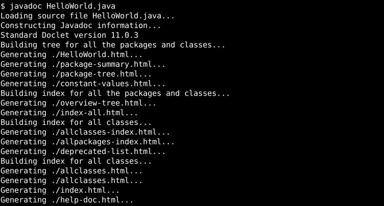 Generate Documentation with javadoc Command
