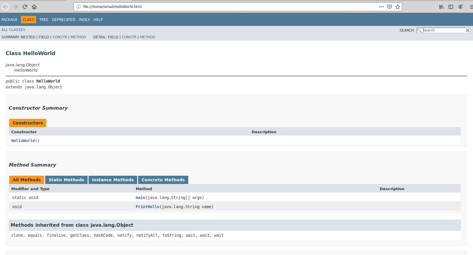 Generate Documentation with javadoc Command