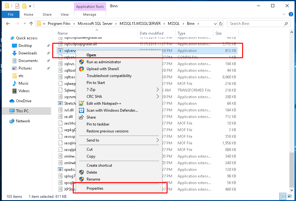 sqlservr.exe Executable Properties
