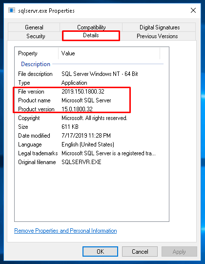 How To Find MS SQL Ser Version From sqlservr.exe