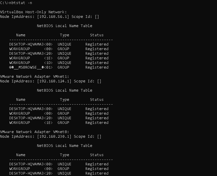nbtstat Command List Local NetBIOS Names