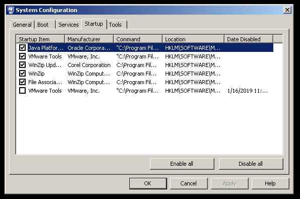 MSConfig Startup Tab
