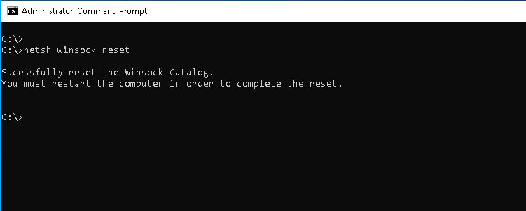 Reset Winsock with "netsh winsock reset" Command