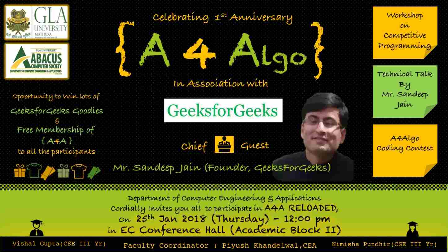 GEEKSFORGEK在GLA大学的技术讲座——2018年1月-yiteyi-C++库