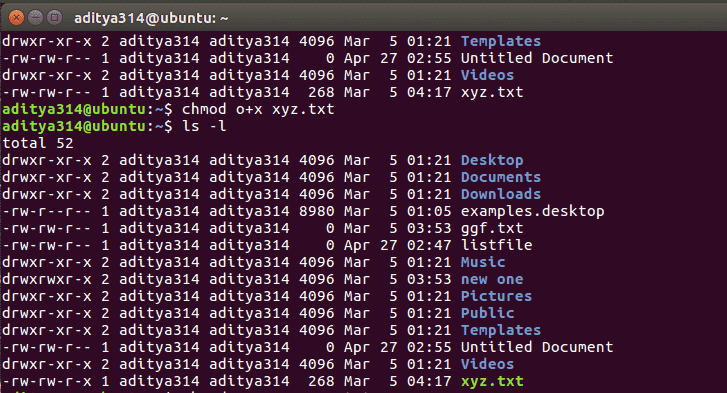 chmod o+x xyz.txt