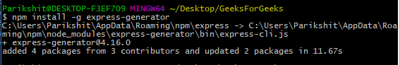 installing express-generator globally gfg